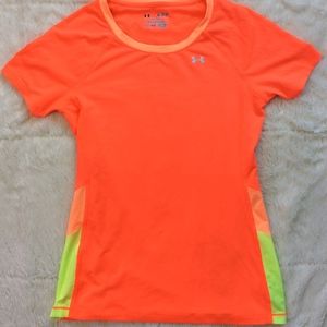 orange/yellow under armor workout top
